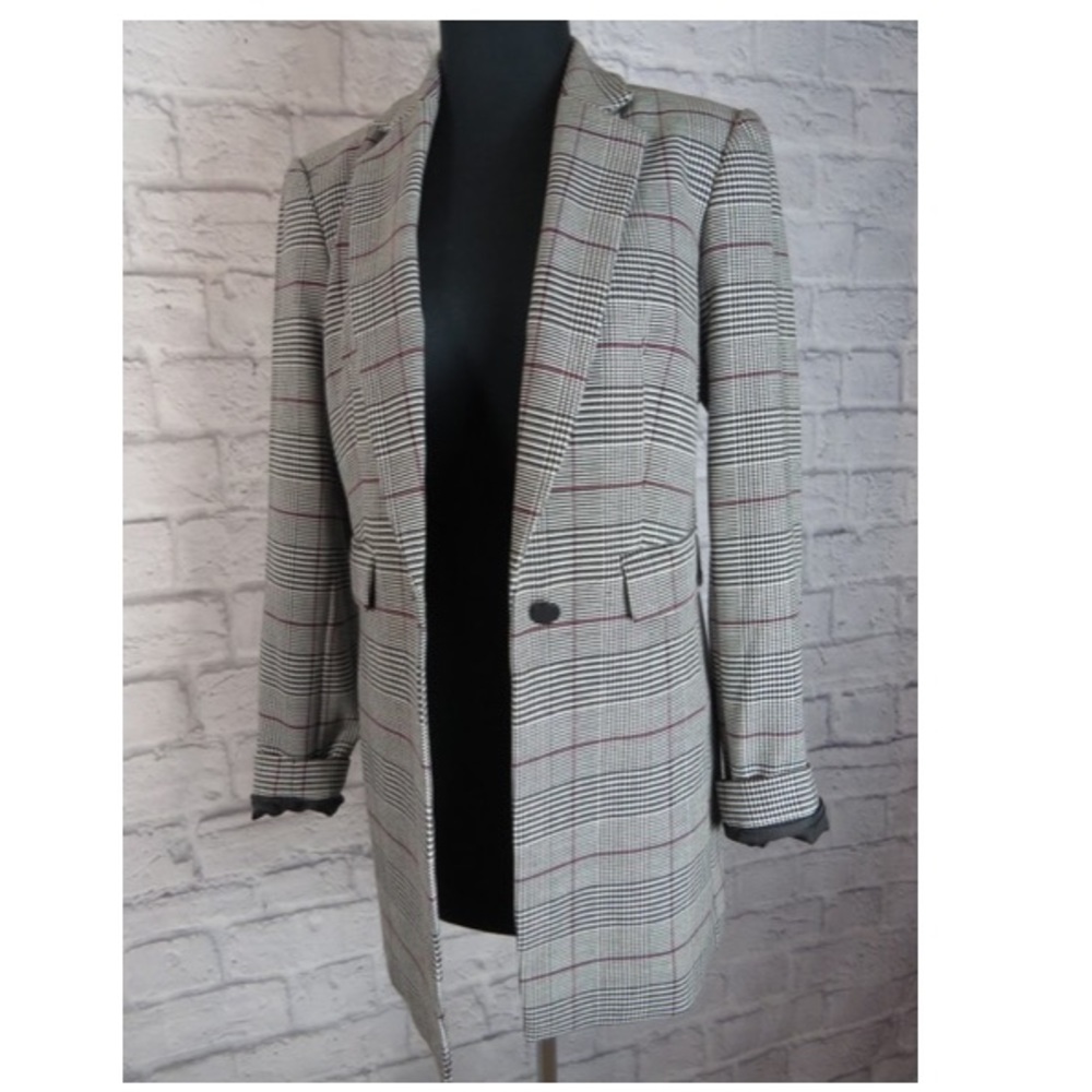 Calvin Klein Black Gray White Red Plaid Blazer